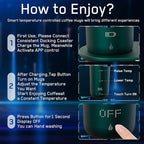 Temperature Control Heated Coffee Mug Smart Self Heating Travel Mug 12 Oz App Controlled Warmer Mug 4-10 Hour LED Display Keep Coffee Hot All Day Fast Wireless Charger Base Jade Green
