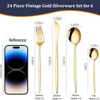 24-Piece Gold Silverware Set for 6, Stainless Steel Flatware Cutlery Set, Eating Utensils Set Tableware Included Steak Knives Spoons and Forks Set For Home,Restaurant,Party