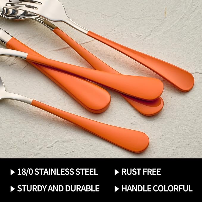 20-Pieces Orange Silverware Sets for 4,Orange Handle Stainless Steel Cutlery Set, Include Forks Spoons and Knives Set, Dishwasher Safe Utensil Sets for Home Restaurant