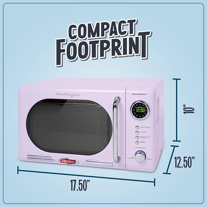 Nostalgia Retro Compact Countertop Microwave Oven 700-Watts with LED Digital Display-Child Lock-Easy Clean Interior-Lavender, 0.7 Cu. Ft