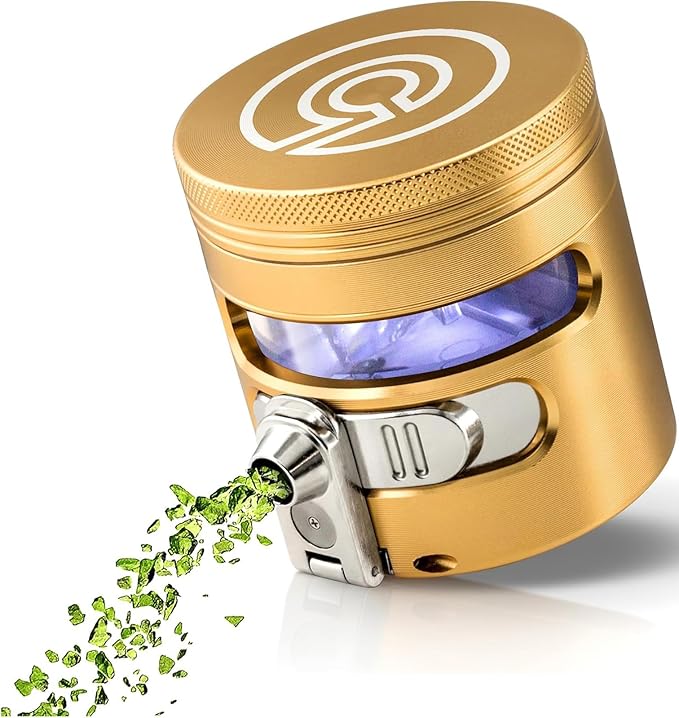 MANUAL Grinder AUTOMATIC Dispenser Large 2.5" Aluminum Alloy, for HOME & KITCHEN ONLY (Gold)