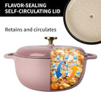 5.5 Quart Enameled Cast Iron Dutch Oven with Lid – Heavy-Duty Cookware for Bread, Braising, and Stews – Dual Handles, Oven Safe to 500°F – Ideal for Stovetop & Oven Cooking (Pink, 5.5QT)