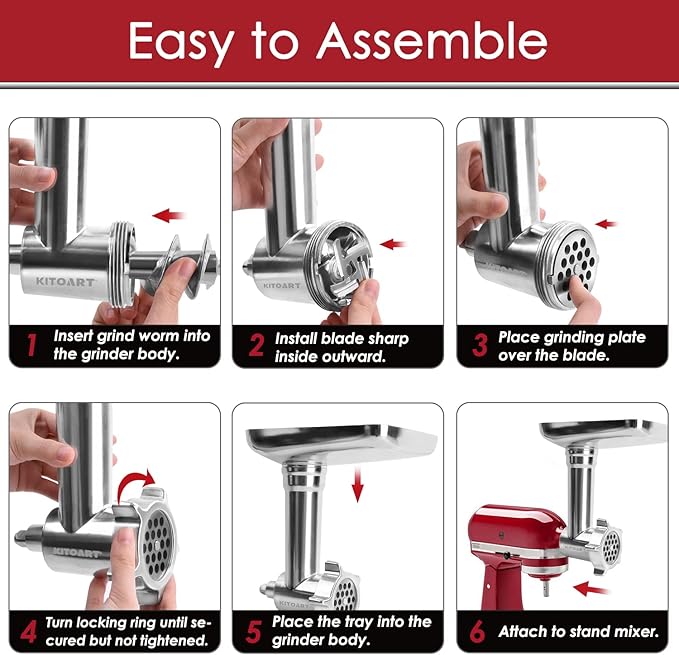 Stainless Steel Meat Grinder Attachments for KitchenAid Mixers, Meat Grinder, Sausage Stuffer, Perfect Grinder Attachment for KitchenAid, Dishwasher Safe(Machine/Mixer Not Included)