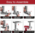 Stainless Steel Meat Grinder Attachments for KitchenAid Mixers, Meat Grinder, Sausage Stuffer, Perfect Grinder Attachment for KitchenAid, Dishwasher Safe(Machine/Mixer Not Included)