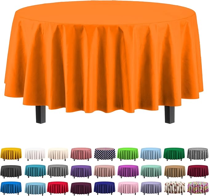 Exquisite 12-Pack Premium Plastic 84-Inch Round Tablecloth, Orange