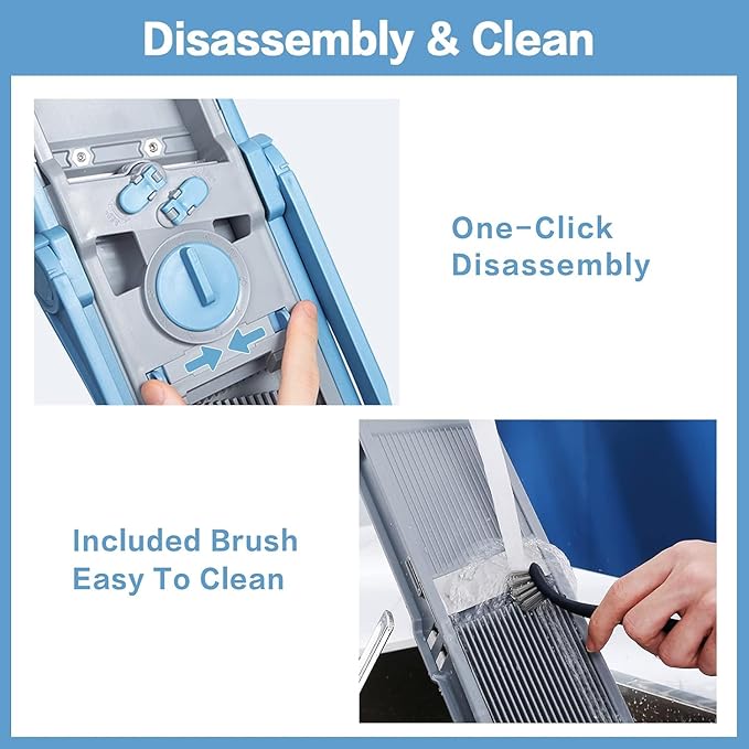 Upgrade Safe Mandoline Slicer for Kitchen, 5 in 1 Vegetable Chopper, Mandolin Potato Slicer with Thickness Adjuster, French Fry Cutter, Veggie Dicer Faster Kitchen Slicer for Meal Prep Blue