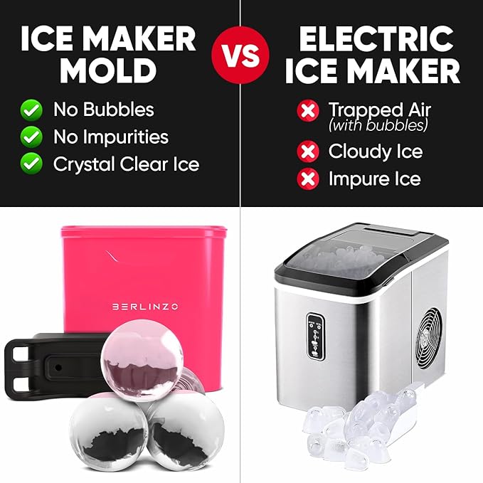 Berlinzo Premium Clear Ice Ball Maker Mold - Large 2.4-inch Crystal Clear Ice Balls for Whiskey Cocktail-New Easy-to-Remove Ice Sphere Mold - Storage Bag Included, Hibiscus (Non-Electric)