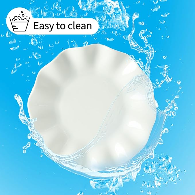 OMAYKEY 6 Inch Ceramic Dessert Plates Set of 18, Small Salad Plates, Porcelain Wave Rim Dinner Plates, Mini Appetizer Plates for Cake Waffles Snacks Side Dish, Oven Microwave Dishwasher Safe, White