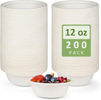 Heavy Duty Paper Bowls - 200 Pack, 12 oz, Eco-Friendly, Made of Natural Bagasse, Ideal for Hot Soup, Cereals, Milk, Salad, Dessert