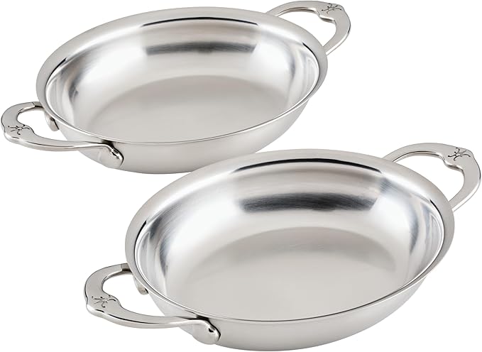 Hestan OvenBond Provisions - Oval au Gratin Dishes Stainless Steel, Set of 2, (13 Ounce), Small (6.5" x 5.5")