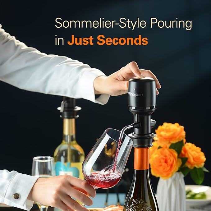 Wine Aerator Adjustable 0-4 Hours, Rechargeable Wine Air Aerator, Electric Wine Decanter, Wine Pourer for Wine, Gift for Men, Boyfriend, Dad (Black)
