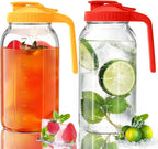 2 Pack Glass Mason Jar Pitcher - 64 oz/2 Quart Wide Mouth Jug with Lid and Pour Spout, Airtight Seal, Leak Proof Iced Tea Pitcher for Sun Tea, Juice, Breast Milk, Cold Beverages, Coffe