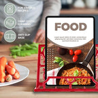 JOGREFUL Cookbook Stand, Cast Iron Heavy-Duty Recipe Book Holder, Kitchen Vintage Recipe Book Holder, Reading Rest Holder for Easel/Counter/Books/Magazine/iPad/Bible, Classic Red