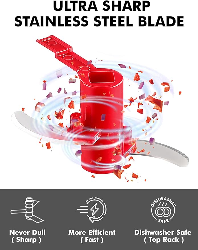 Geedel Mini Food Chopper Vegetable Cutter, Pull Chopper with String Onion Cutter, Vegetable Cutter for Veggies, Fruits, Salad, Onion, Ginger, Nuts, Herbs, etc, 0.8 Cup(200ml), Red