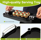 3 Pack Serving Tray with Handles, Stackable Reusable Trays for Serving Food, Plastic Serving Platters for Party, Charcuterie, Fruit, Appetizer, Black Silver