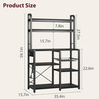 GarveeHome Microwave Stand Bakers Rack with Power Outlet, Kitchen Baker Rack with Wire Basket, 6-Tier Large Freestanding Utility Storage Shelf for Kitchen Dining Living Room, Rustic Black