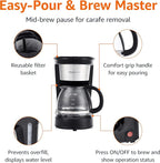 Amazon Basics Coffee Makers, 5-Cup Coffee Machines with Reusable Filter, Coffee Pots, Black & Stainless Steel