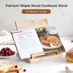 Cookbook Stand with Removable Cutting Board – Adjustable Recipe Book Holder, Charcuterie Board & Kitchen Serving Tray, Kitchen Counte Decor/Maple Wood