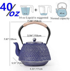 Cast Iron Tea Pot Japanese Tetsubin Tea Kettle with Stainless Steel Infuser,Tong and Iron Trivet Coated with Enamel Interior for Stovetop Safe 40 oz Blue cast iron teapot