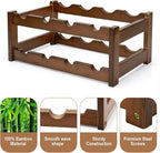 Bamboo Wine Rack, 2-Tier 8 Bottles Wine Storage Cabinet Shelf, Easy-Assembly Freestanding Bamboo Wine Racks Countertop for Kitchen Pantry Dining Room Bar, Walnut