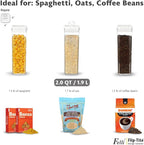 Felli Flip Tite TALL Storage Container with Lid 4" Air Tight Easy Open Ring Top, Clear Acrylic Skinny Canister Jar for Spaghetti Lasagna Fettuccine Noodle, Kitchen Cupboard Pantry Organizer (2.0 qt)