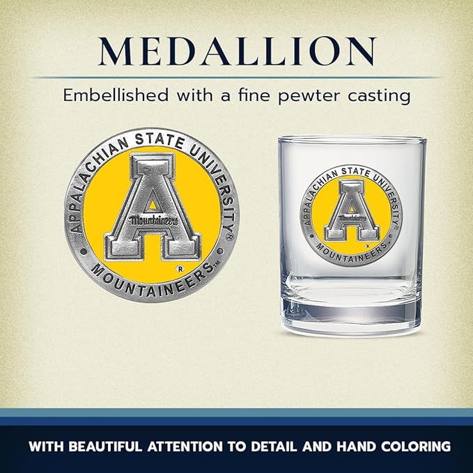 Heritage Pewter Appalachian State Double Old Fashion | Double Rocks Glass 14 OZ for Liquor | Expertly Crafted Pewter Glass