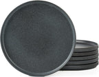 famiware Star Salad Plates for 6, 8 inches Plate Set, Stoneware Dinnerware, Small Dinner Plates for Dessert, Salad, Appetizer, Matte Dark Charcoal (Full Glaze)