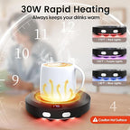 Mug Warmer, Coffee Warmer for Desk, Coffee Cup Warmer with 3 Temp Settings and Ambient Light, 2-12H Timer, 30W, Black