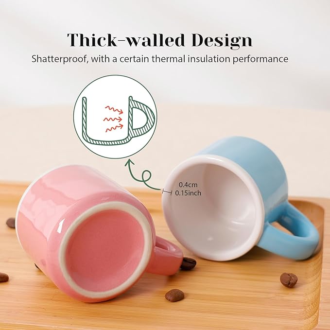 INGOFIN Ceramic Espresso Cups Set of 4, 2 oz Mini Espresso Mugs with Handle, Demitasse Coffee Cups Accessories, Microwave Dishwasher Safe Shot Cup Suit for Coffee Bar