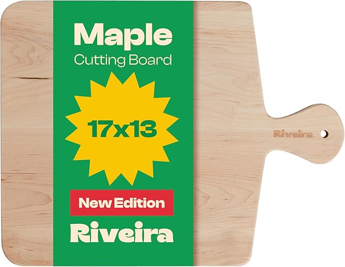 Riveira Maple Wood Cutting Board – Gourmet Maple Grandeur: 17 x 13 Wooden Cutting Board – Natural Wooden Cutting Boards For Kitchen Decorative – Innovative Juice Grooves Maple Wooden Chopping Board