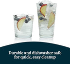 Libbey Hoops Tumbler and Rock Glass Set, Two Sized Nostalgic Retro Glass Cups Set, Dishwasher Safe Glasses Drinking Set of 16 for Any Occasion