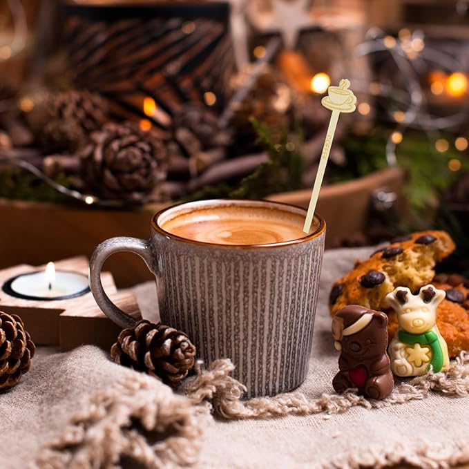 60Pcs Coffee Stirrers Stir Sticks-7Inch Bamboo Coffee Stirrers Beverage Mixer with Coffee Ends Disposable Eco-Friendly Biodegradable Cafés Sticks for Christmas Office Milk Tea Bar Hot Drinks