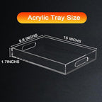 Acrylic Tray for Ottoman,Acrylic Organizers Tray Large, Serving Tray with Handle, Lucite Tray Organizer for Bench, Coffee Table Countertop, Kitchen, Bathroom, Living Room, Powder Room