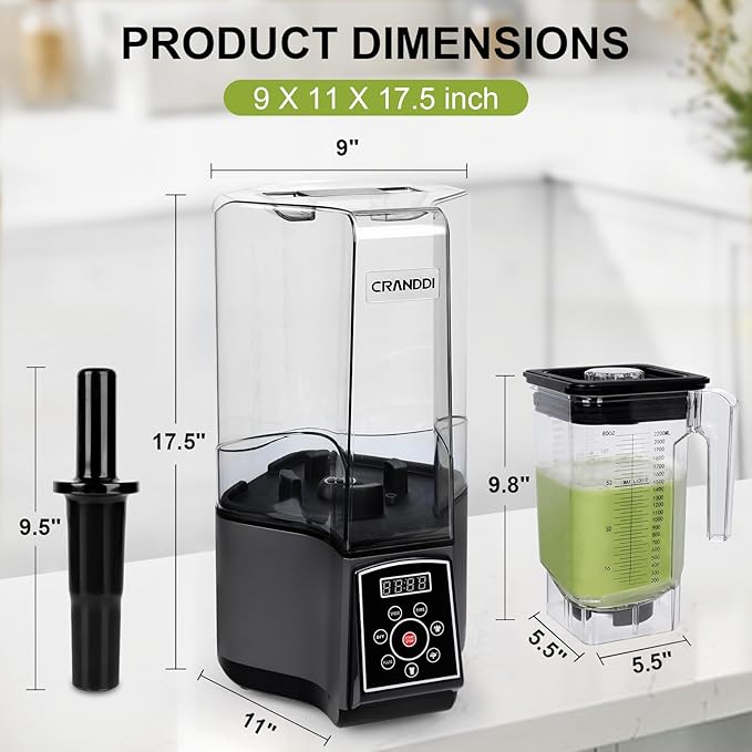 CRANDDI Commercial Blender, 1500W Smart Smoothie Blenders with Digital Touch Screen, 80oz Countertop Kitchen Blender, 3 Pre-Set Programs for Smoothies, Juices, DIY Function, Self-Cleaning K85TS (Grey)