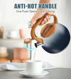 tea kettle stovetop, Loud Whistling kettle for Boiling Water Coffee or Milk, 3.2 Quart Heavy stainless steel tea kettle with Wood Pattern Handle, Gas Electric Applicable - Black & white