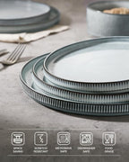 famiware Star Salad Plates for 6, 8 inches Plate Set, Stoneware Dinnerware, Small Dinner Plates for Dessert, Salad, Appetizer, Smoky Blue