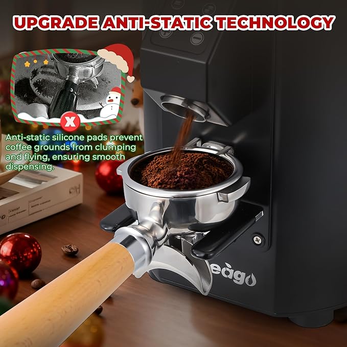 Commercial Coffee Grinder Heavy Duty - 64mm SS Flat Burrs, 8 Precise Settings, Button Control, 35oz Hopper, Business and Home Use, Black 400W