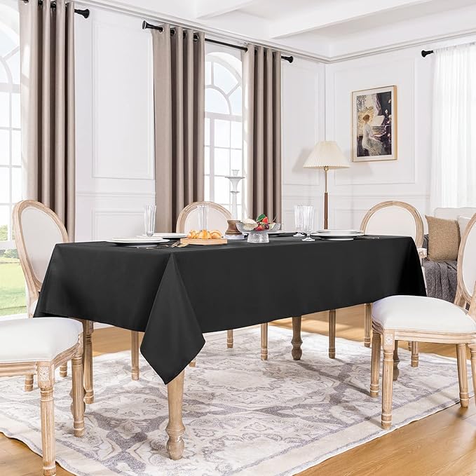 Softalker Rectangle Tablecloth, Waterproof & Stain Resistant Table Cloths Wrinkle Free Fabric Washable 210GSM Polyester Table Cover for Dining/Party/Outdoor - 90 x 132 inch,Black