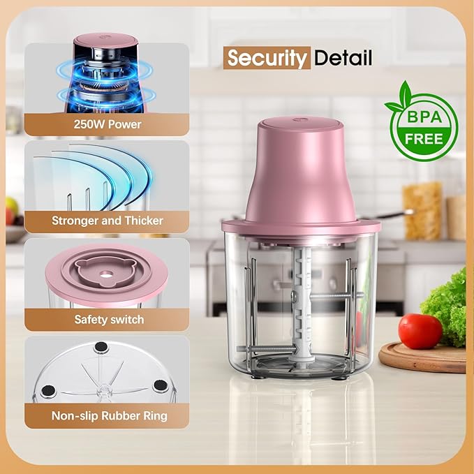 Chicken Shredder, Electric Food Chopper with Meat Grinder & Chicken Breast Shredder Tool with 250W Copper Motor, 1.5L Bowl & Bi-Level Blades Anti-Slip Base for Meat/Fruits/Vegetable/Pet Food