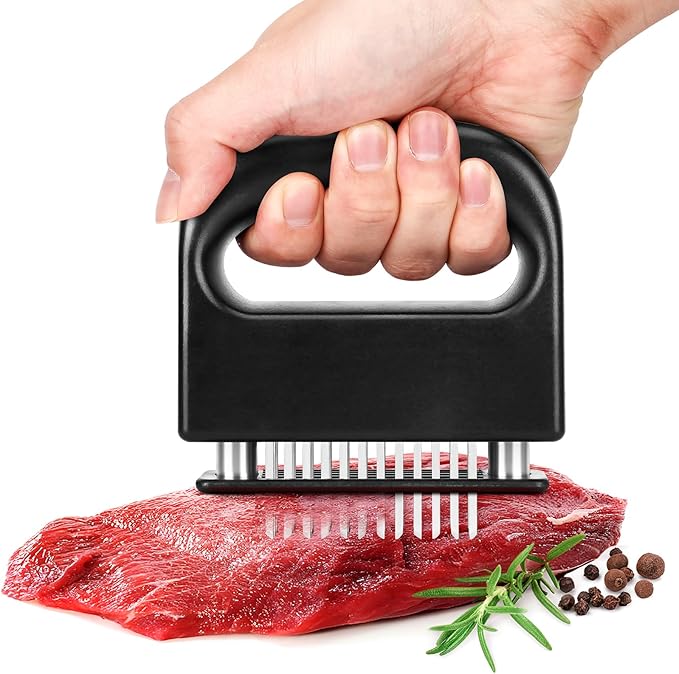 Meat Tenderizer Tool, 48 Stainless Steel Ultra Sharp Needle Blades Meat Tenderizer Stapler for Tenderizing Steak/Beef/Pork/Turkey/Fish/Poultry/Veal Marinade,Black