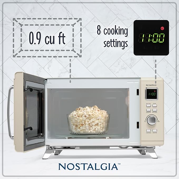 Nostalgia NMCMO9FTCRM6A Microwave Oven, 0.9 Cu. Ft, Cream