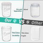 16 oz Overnight Oats Containers with Lids, 6-Pack Leak-Proof Wide Mouth Mason Jars & Separate Compartments for Fruits/Nuts, Airtight Glass Jars for Chia Pudding, Yogurt, Parfait and Salad