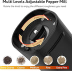Syaws Electric Pepper and Salt Grinder 1 Pack,Battery Powered Pepper Grinders,Automatic Pepper Mill with LED Light,Adjustable Coarseness One-Hand Operation