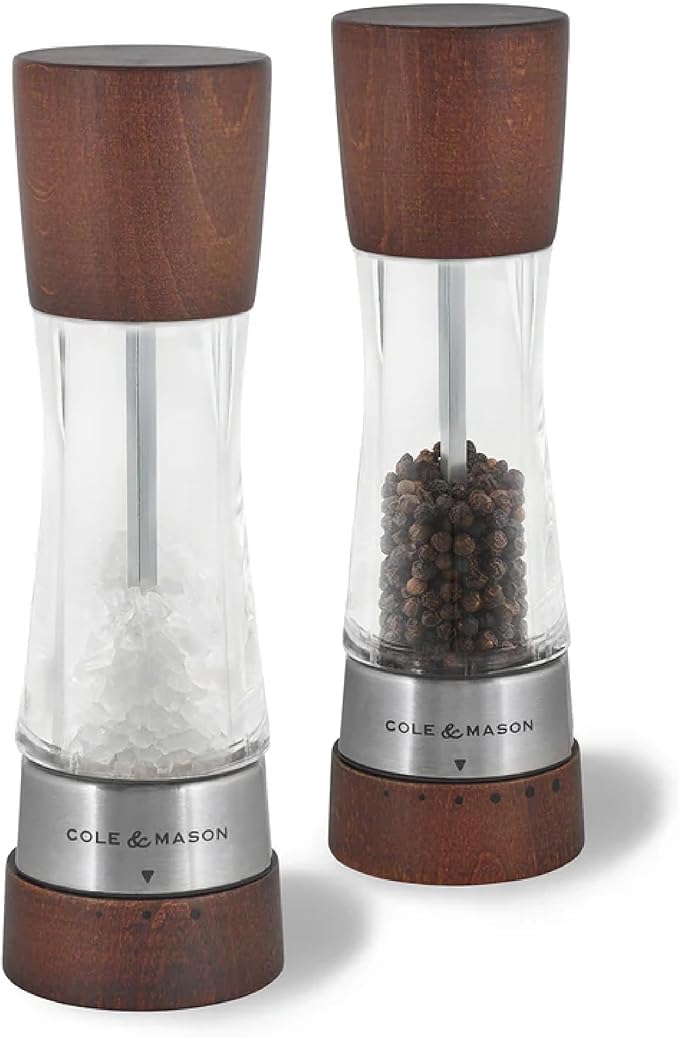 Cole & Mason Derwent Grinder Set - Precision Mechanisms and Sea Salt and Peppercorns Mills- Derwent Salt and Pepper, Forest Wood
