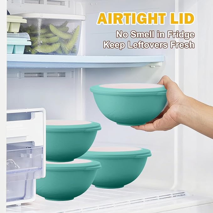 40 OZ Wheat Straw Bowls with Lids Set, 4 PCS Unbreakable Salad Bowls with Lid, Alternative Plastic Food Containers with Lids for Lunch, Microwave & Dishwasher Safe Kitchen Bowl Set, Green