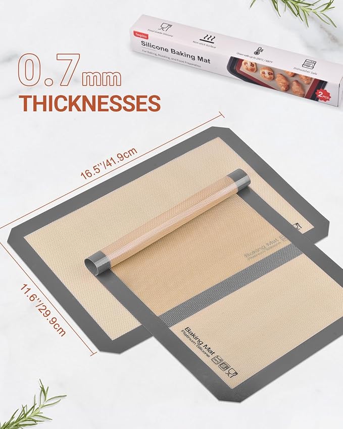 Silicone Baking Mat, Sopito Food Safe Silicone Baking Sheet, Heat Proof 480℉ Cooking Mat, Length 16.5 in Width 11.6 in, 2 PCS-Grey