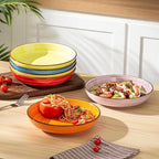 Y YHY Pasta Bowls Set of 6, 30 oz Ceramic Shallow Bowls, Serving Bowls Pasta Plates and Salad Bowls, Microwave & Dishwasher Safe Soup Bowls, Assorted Colors Christmas Day Gift