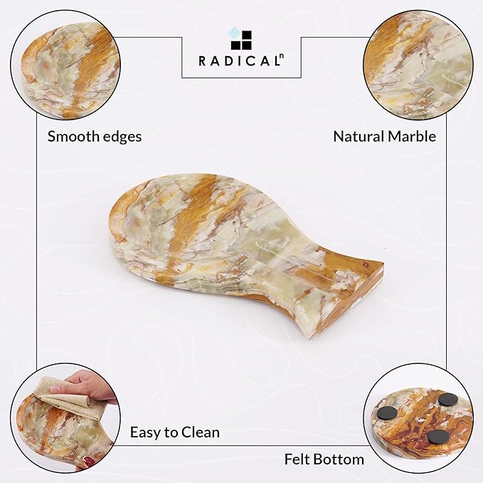 Radicaln Marble Spoon Rest Green Onyx Spatula Ladle Fork Handmade Utensil Rest - Non Ceramic Non Copper Spoon Rests Kitchen Organizer - Chef Cooking Countertop Spoon Holder