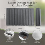 Hopegiver Dark Gray Stone Drying Mat for Kitchen Counter, 23.62"x15.35" Engraved Design Quick Dry Stone Mat, Super Absorbent Diatomaceous Earth Dish Drying Mat for Kitchen Bathroom, with Sanding Tools