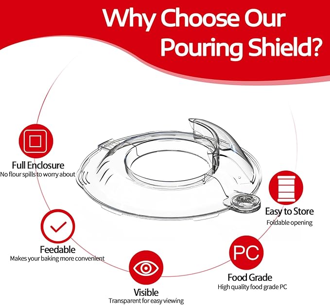 Pouring Shield for KitchenAid Tilt Head 4.5-5 QT (for Stainless Steel Bowls Only), for Kitchen aid Accessories and Attachments, Fully Enclosed Foldable Lid Mixer Bowl Cover, Not For Bowl Lift